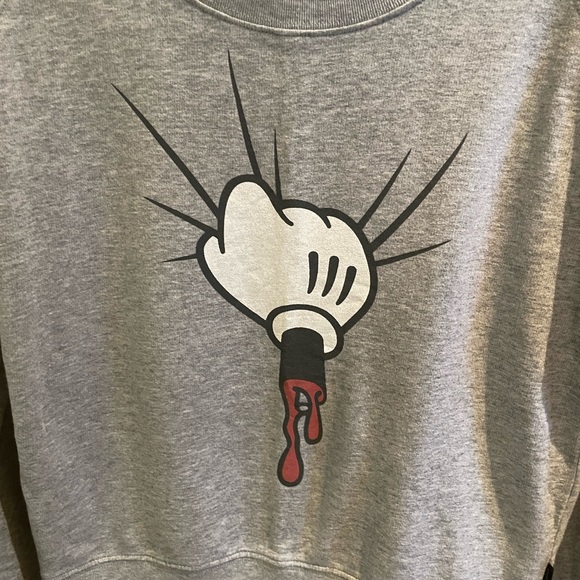 Insight Mickey Mouse Hand Grey Raglan Knit Sweater Combed Cotton - Picture 2 of 6